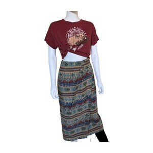 Vintage Susan Bristol Southwestern Cotton Wrap Midi Skirt Ralph Lauren Style 12